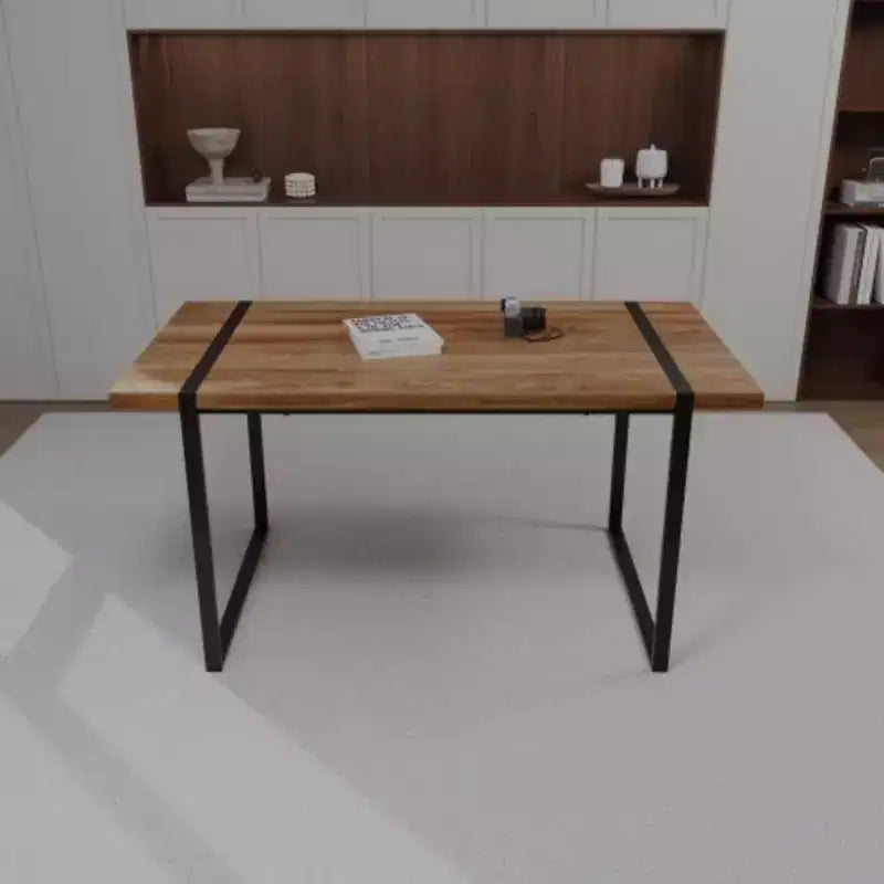 Tavolo da pranzo industriale rettangolare in MDF per 4-6 persone, piano in legno spesso 3,8 cm con gambe in metallo, per casa e cucina