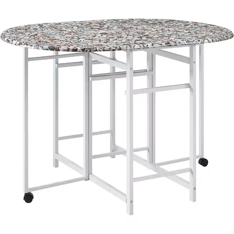 Kings Brand Furniture Set Tavolo da Pranzo 3 Pezzi Akins con Piano in Finto Marmo e Sgabelli in Finta Pelle