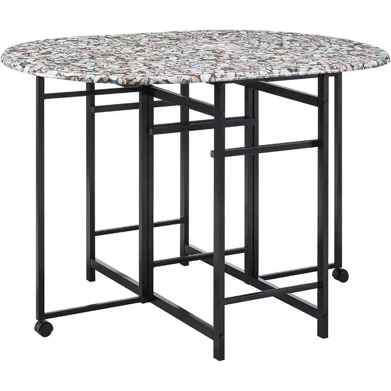Kings Brand Furniture Set Tavolo da Pranzo 3 Pezzi Akins con Piano in Finto Marmo e Sgabelli in Finta Pelle