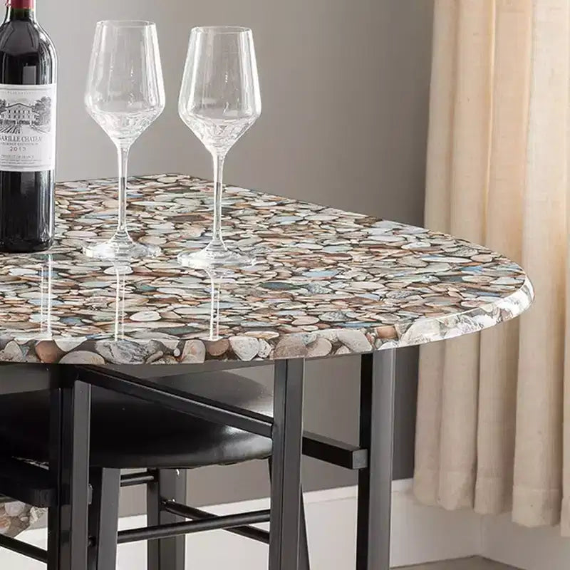 Kings Brand Furniture Set Tavolo da Pranzo 3 Pezzi Akins con Piano in Finto Marmo e Sgabelli in Finta Pelle