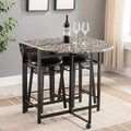 Kings Brand Furniture  Akins 3-Piece Drop-Leaf Dinette Set with Faux Marble Tabletop and Faux Leather Stools