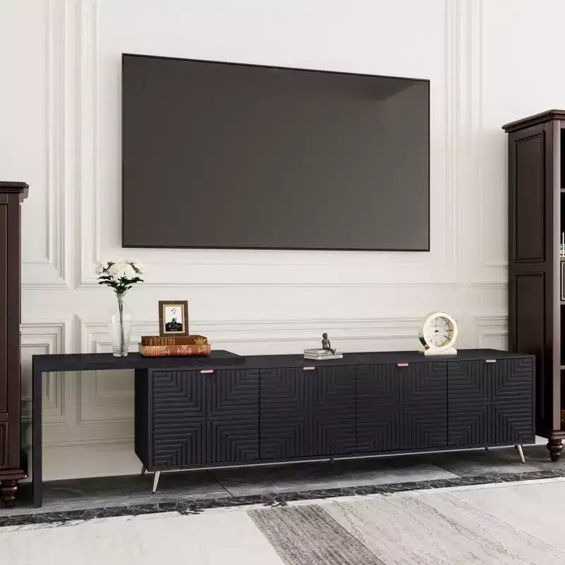 GDFStudio Mamie Modern 90 Wooden Extendable TV Stand with 2-Cabinets