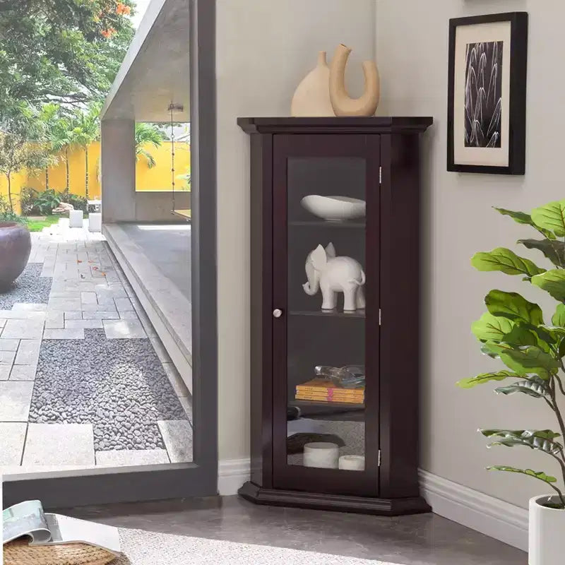 Mobile ad angolo Kings Brand Furniture Cambridge Curio con anta in vetro
