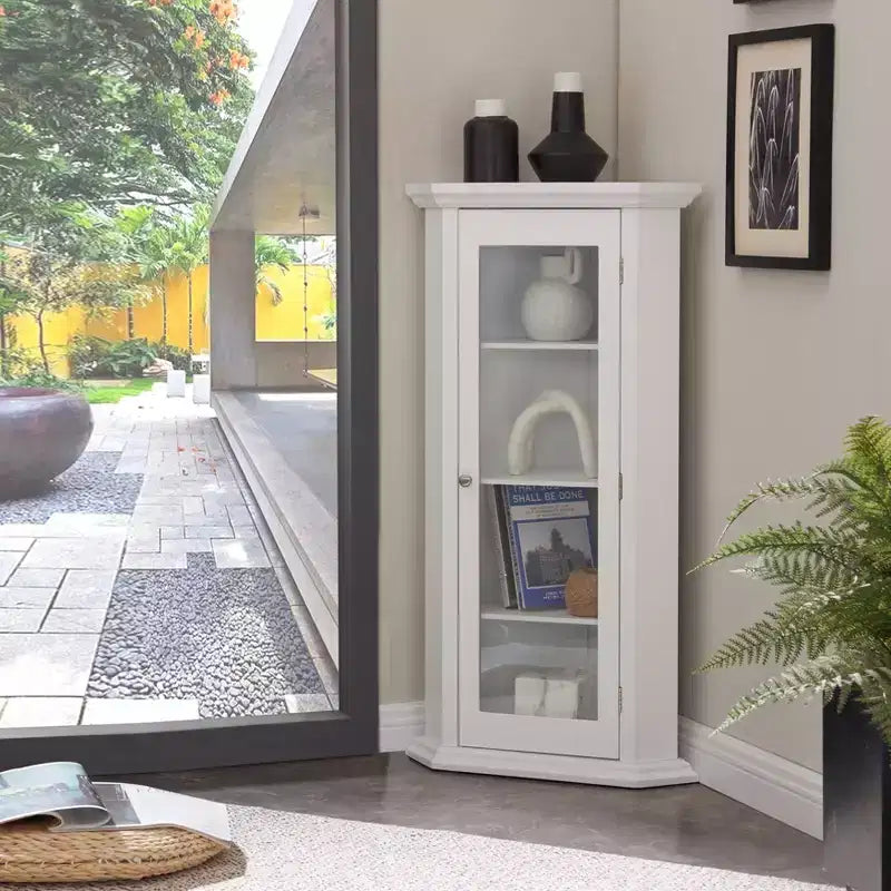 Mobile ad angolo Kings Brand Furniture Cambridge Curio con anta in vetro