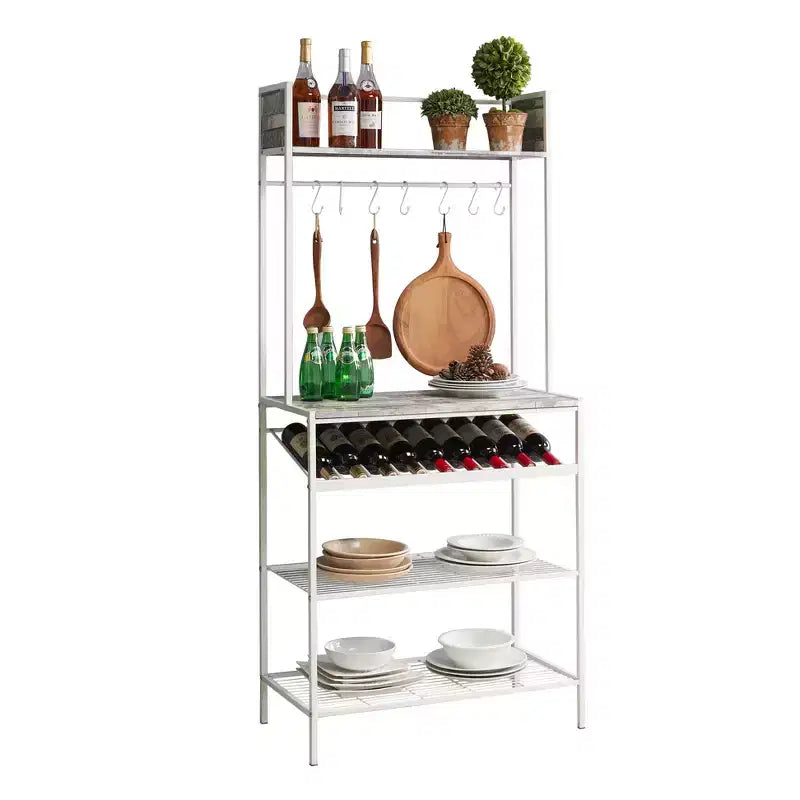 Kings Brand Furniture Lindsay Mensola in Acciaio per Forno a Microonde con Ripiani a Piastrelle Grige, Portabottiglie per 9 Bottiglie di Vino e 8 Ganci - Organizzatore per la Cucina