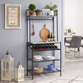 Kings Brand Furniture Lindsay Gray Tile Bakers Rack with 9 Wine Bottle Capacity Rack & 8 Hooks - Kitchen Storage Organizer