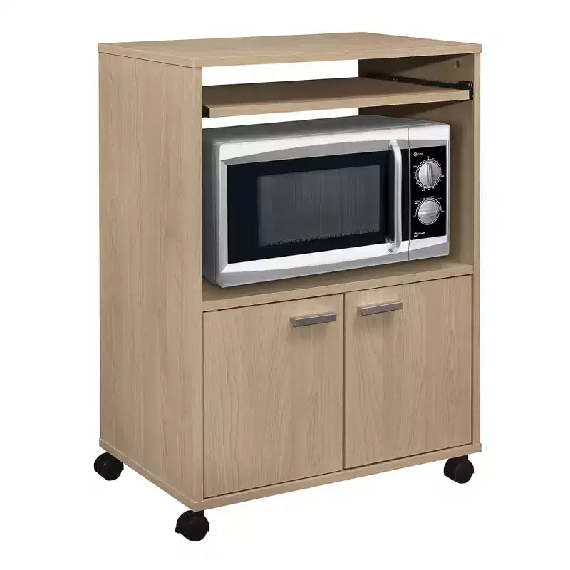 Kings Brand Furniture Byron Carrello da Cucina per Microonde a 2 Ante con Ripiano Estraibile Superiore e Vano Contenitore