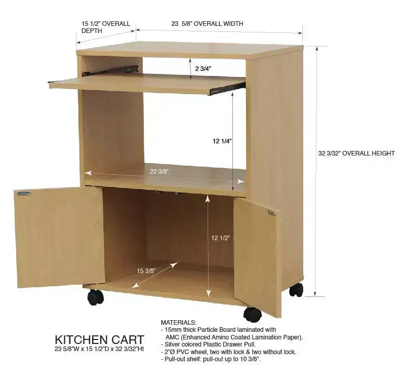 Kings Brand Furniture Byron Carrello da Cucina per Microonde a 2 Ante con Ripiano Estraibile Superiore e Vano Contenitore
