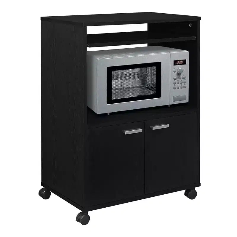 Kings Brand Furniture Byron Carrello da Cucina per Microonde a 2 Ante con Ripiano Estraibile Superiore e Vano Contenitore