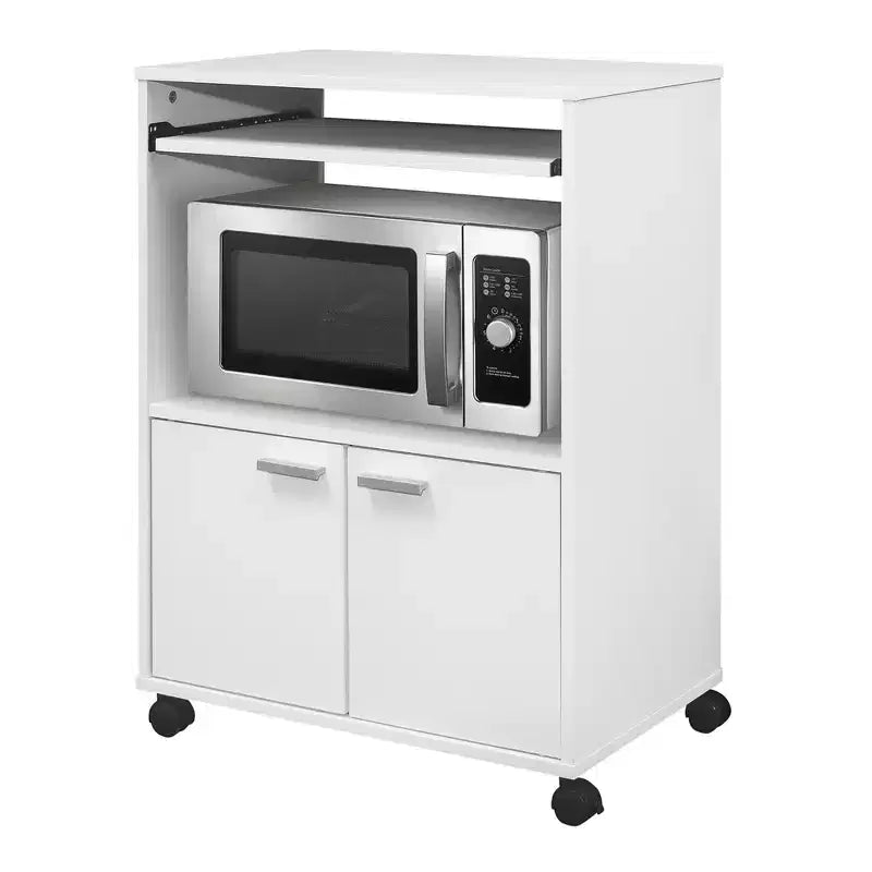 Kings Brand Furniture Byron Carrello da Cucina per Microonde a 2 Ante con Ripiano Estraibile Superiore e Vano Contenitore