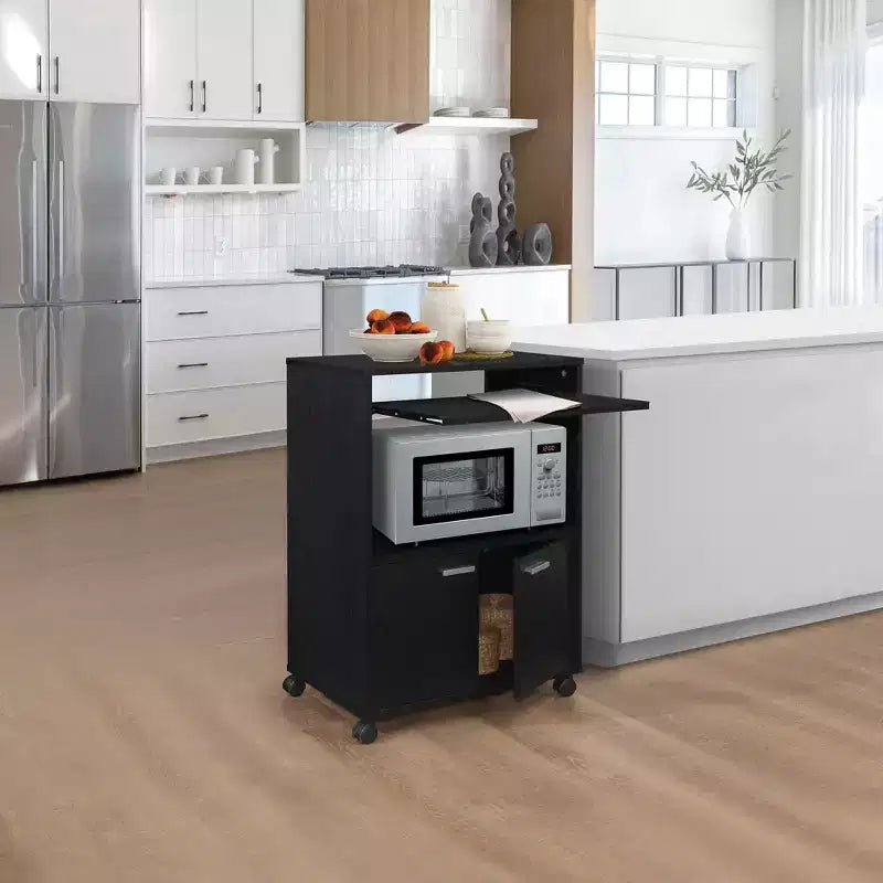Kings Brand Furniture Byron Carrello da Cucina per Microonde a 2 Ante con Ripiano Estraibile Superiore e Vano Contenitore