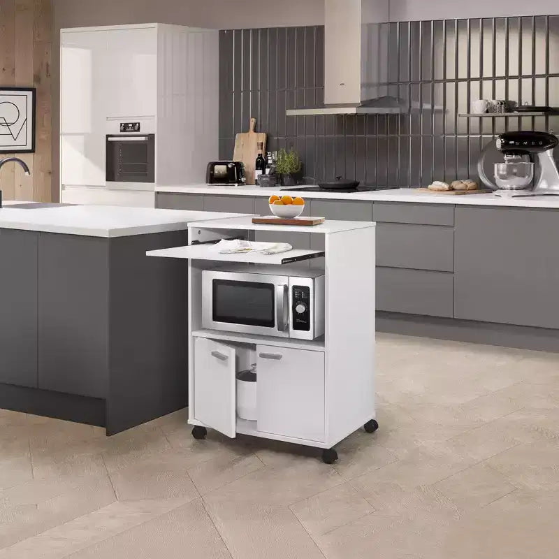 Kings Brand Furniture Byron Carrello da Cucina per Microonde a 2 Ante con Ripiano Estraibile Superiore e Vano Contenitore