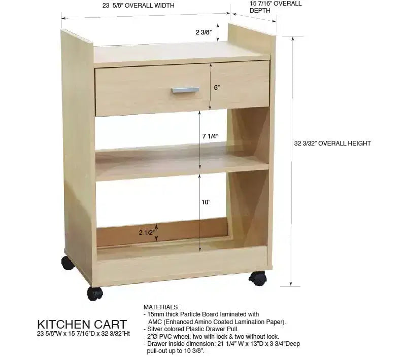 Kings Brand Furniture Dellow Carrello da Cucina in Legno con Microonde, Mobiletto e Cassetto