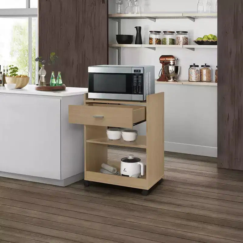 Kings Brand Furniture Dellow Carrello da Cucina in Legno con Microonde, Mobiletto e Cassetto