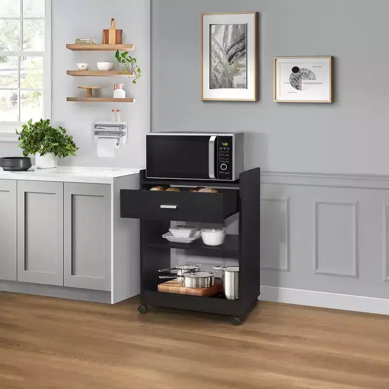Kings Brand Furniture Dellow Carrello da Cucina in Legno con Microonde, Mobiletto e Cassetto