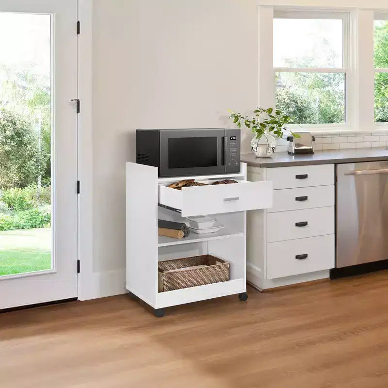 Kings Brand Furniture Dellow Microwave Wood Kitchen Cart with Storage and Drawer