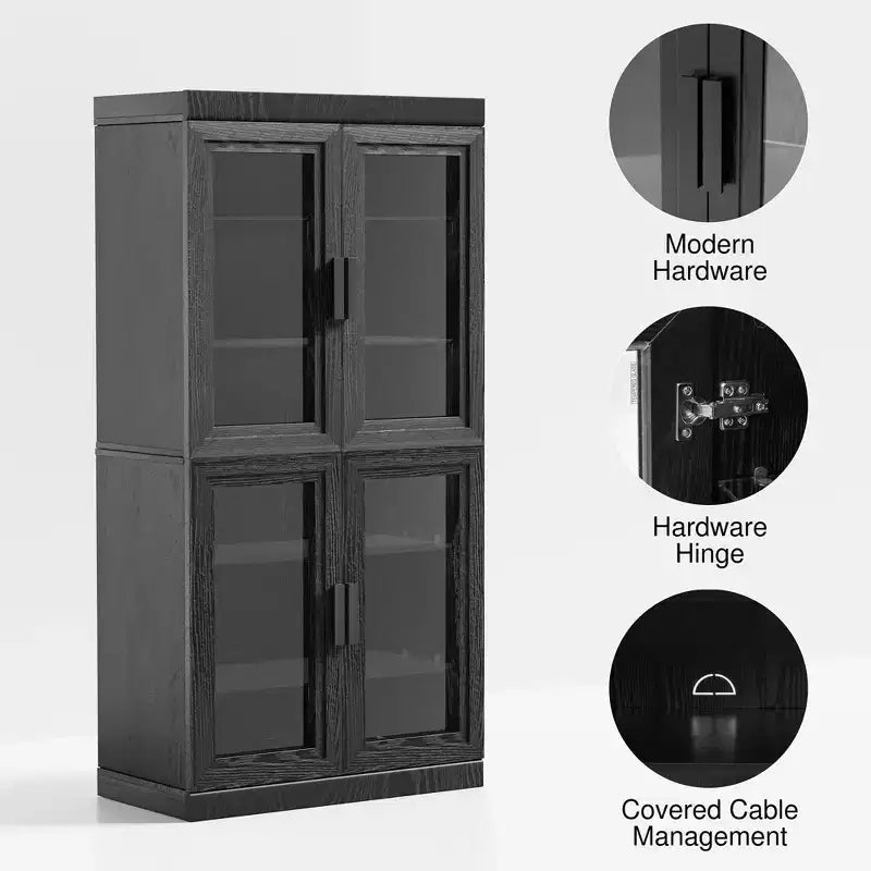 PexFix Mobile Accentato in Legno 31x31x16 con Ripiano Regolabile, Armadietto Contenitore Nero-Porta in Vetro