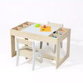 LuxenHome Drawing and Activity Board Children Table with 2 Chairs Set Brown