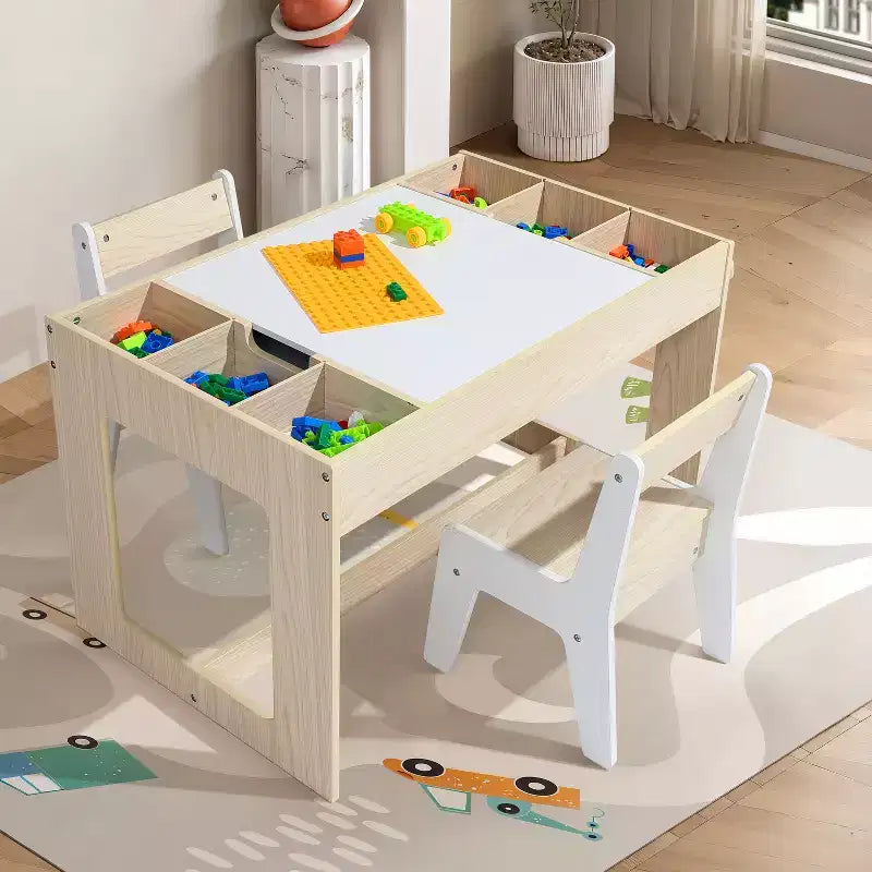 LuxenHome Tavolo da Disegno e Attività per Bambini con 2 Sedie Set Marrone