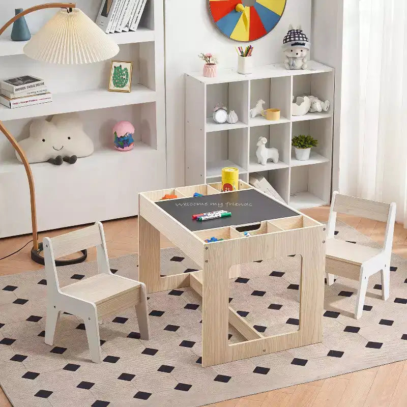 LuxenHome Tavolo da Disegno e Attività per Bambini con 2 Sedie Set Marrone