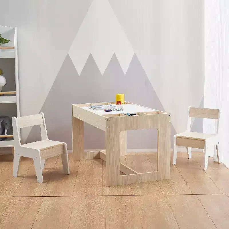 LuxenHome Tavolo da Disegno e Attività per Bambini con 2 Sedie Set Marrone