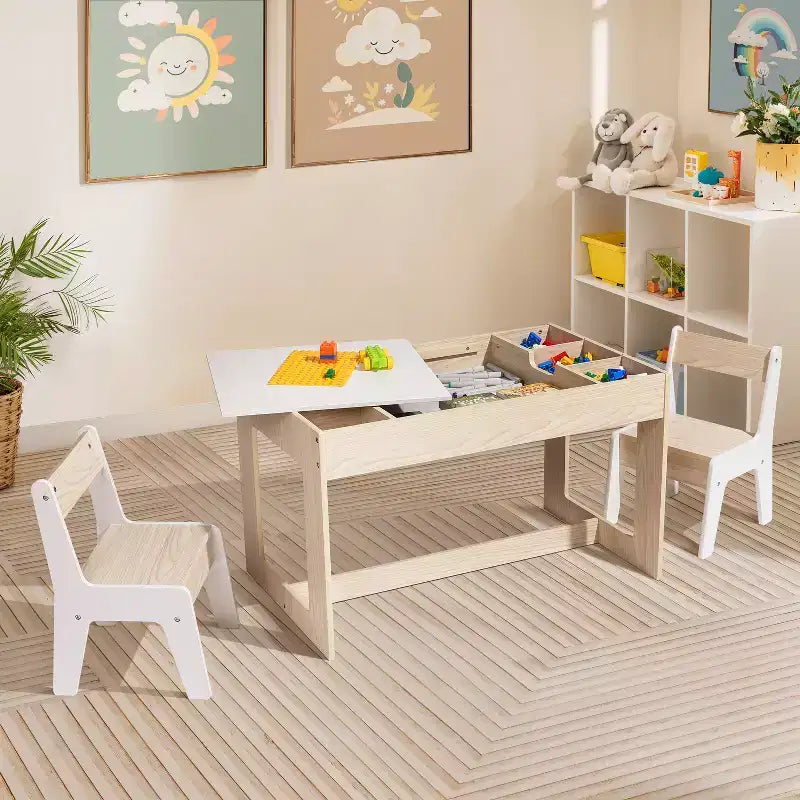 LuxenHome Tavolo da Disegno e Attività per Bambini con 2 Sedie Set Marrone