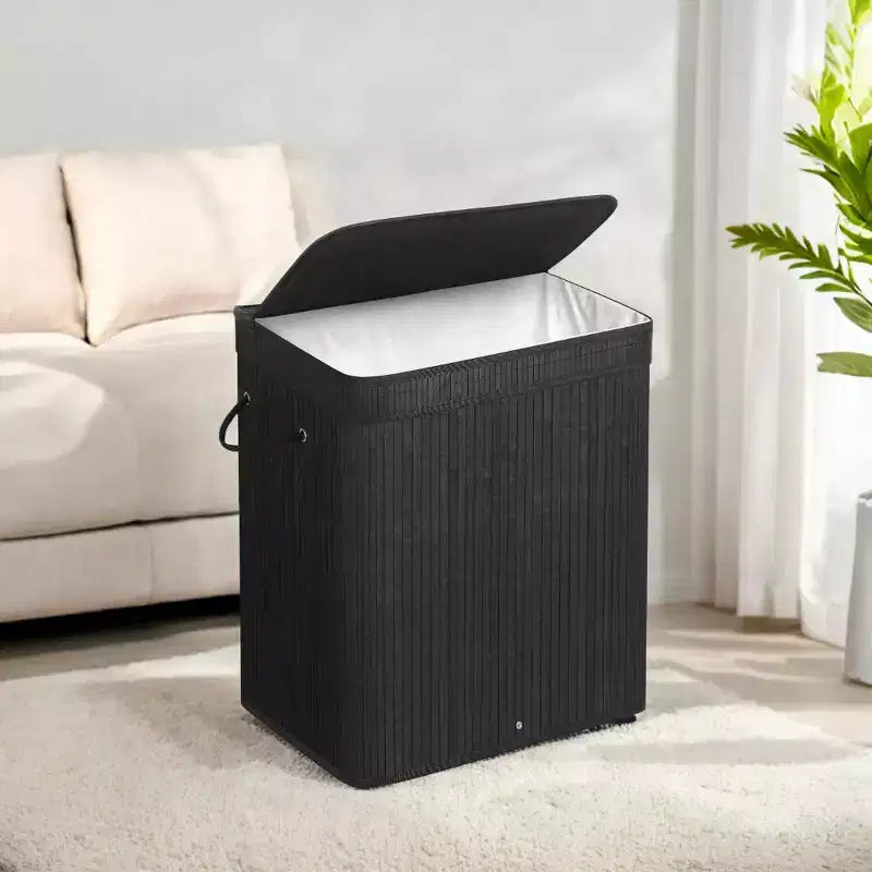 26.4-Gals Laundry Hamper Basket Bamboo Laundry Basket with Lid Removable Machine Washable Laundry Basket, with Handles Ink Black
