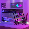 Whisen Full Size Metal Bunk Bed with Built-in Desk and Light and 2 Drawers - Black