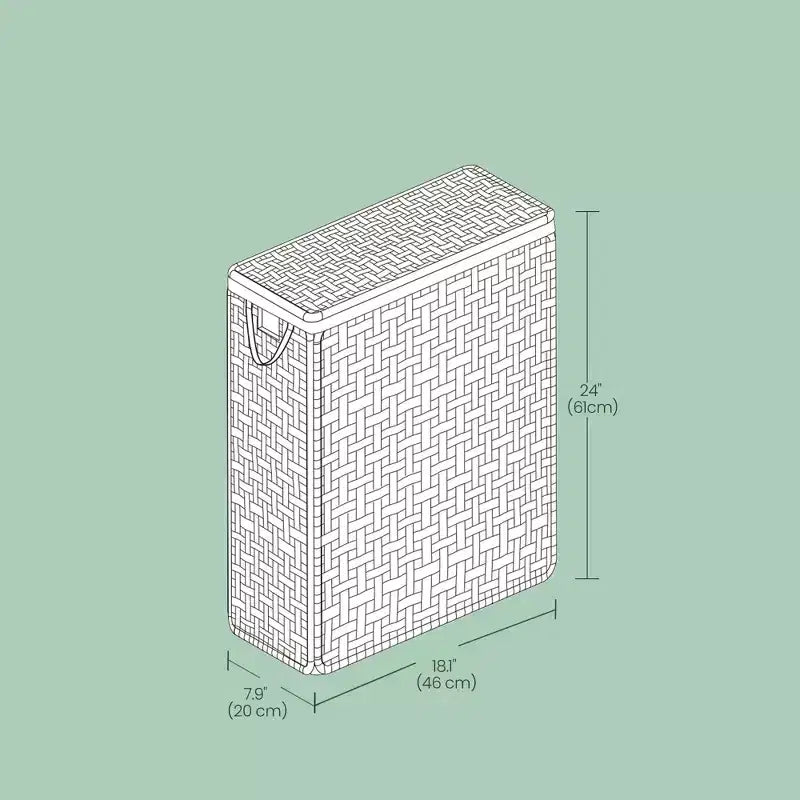 Cesta portabiancheria sottile da 14,5 galloni con coperchio, cesto portabiancheria pieghevole in rattan con coperchio e manici, fodera rimovibile