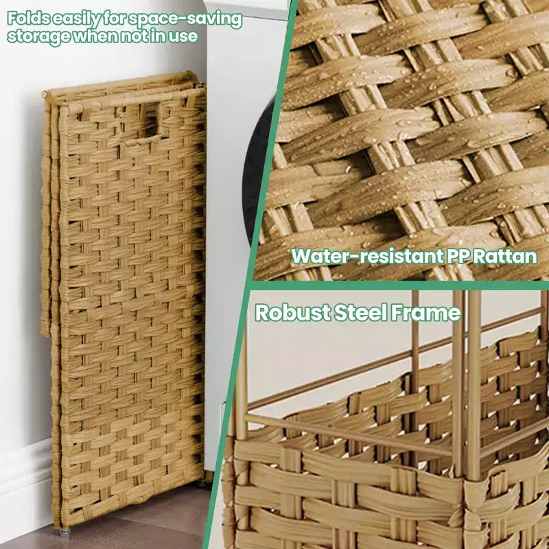 Cesta portabiancheria sottile da 14,5 galloni con coperchio, cesto portabiancheria pieghevole in rattan con coperchio e manici, fodera rimovibile