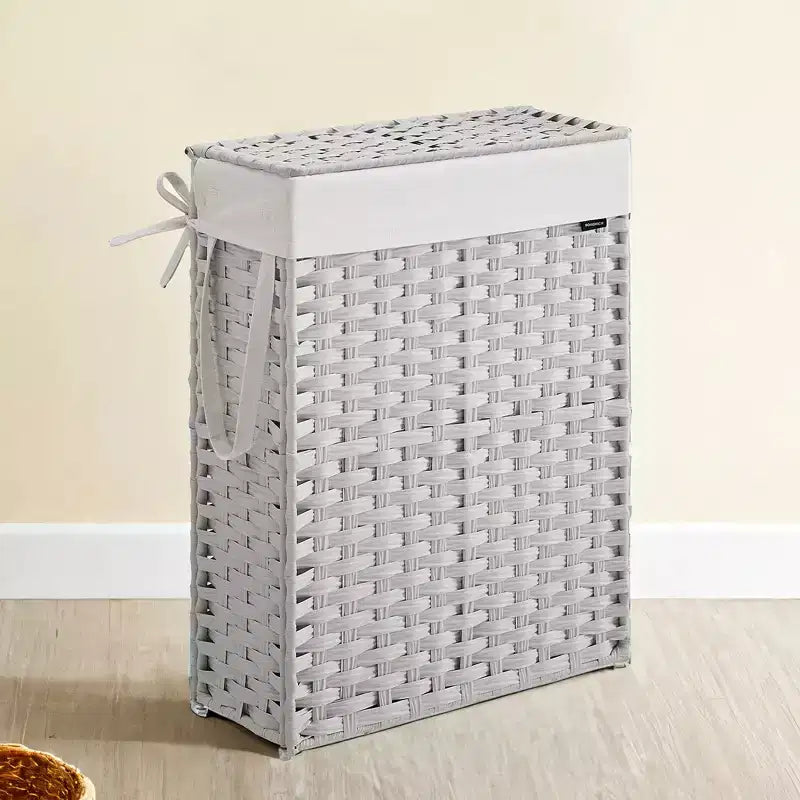 Cesta portabiancheria sottile da 14,5 galloni con coperchio, cesto portabiancheria pieghevole in rattan con coperchio e manici, fodera rimovibile