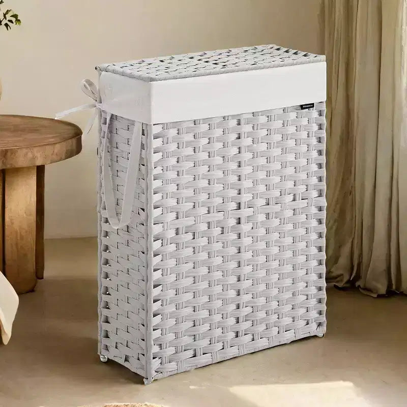 Cesta portabiancheria sottile da 14,5 galloni con coperchio, cesto portabiancheria pieghevole in rattan con coperchio e manici, fodera rimovibile