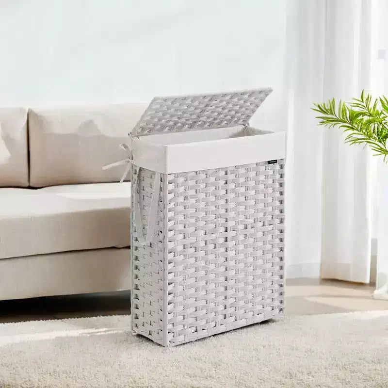 14.5 Gallon Slim Laundry Hamper with Lid Rattan Foldable Clothes Laundry Basket with Lid and Handles Removable Liner