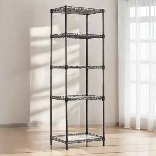 Scaffale portaoggetti a 5 ripiani, scaffale in metallo da cucina, scaffale portaoggetti, ripiani regolabili, con 8 ganci, per garage, cucina