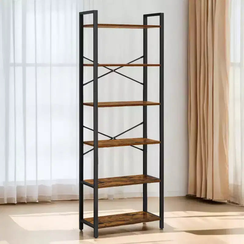 Libreria Alta a 6 Ripiani, Grande Scaffale con Telaio in Acciaio, Libreria Profonda per Soggiorno, Ufficio, Studio, 30 x 66 x 186 cm