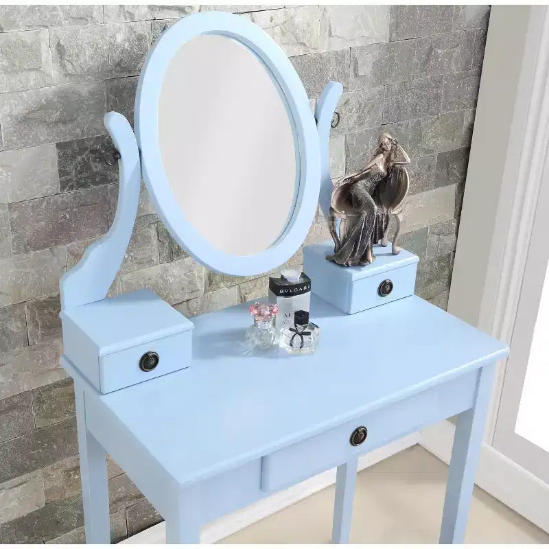 Moniys Wood Moniya Trucco Toeletta e Sgabello, Blu