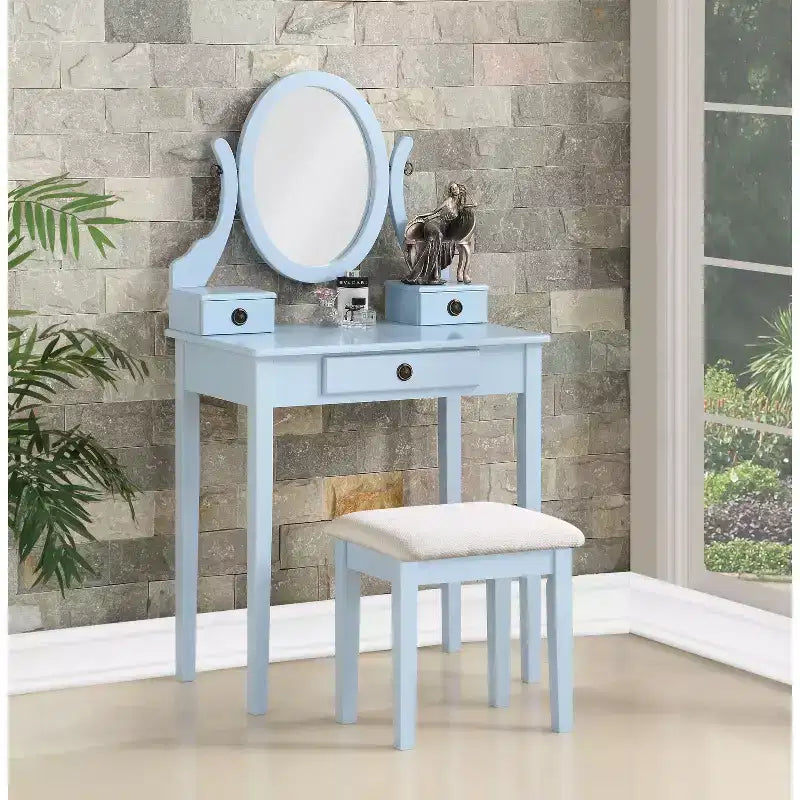 Moniys Wood Moniya Makeup Dressing Dressing Table and Chair Set, Blue