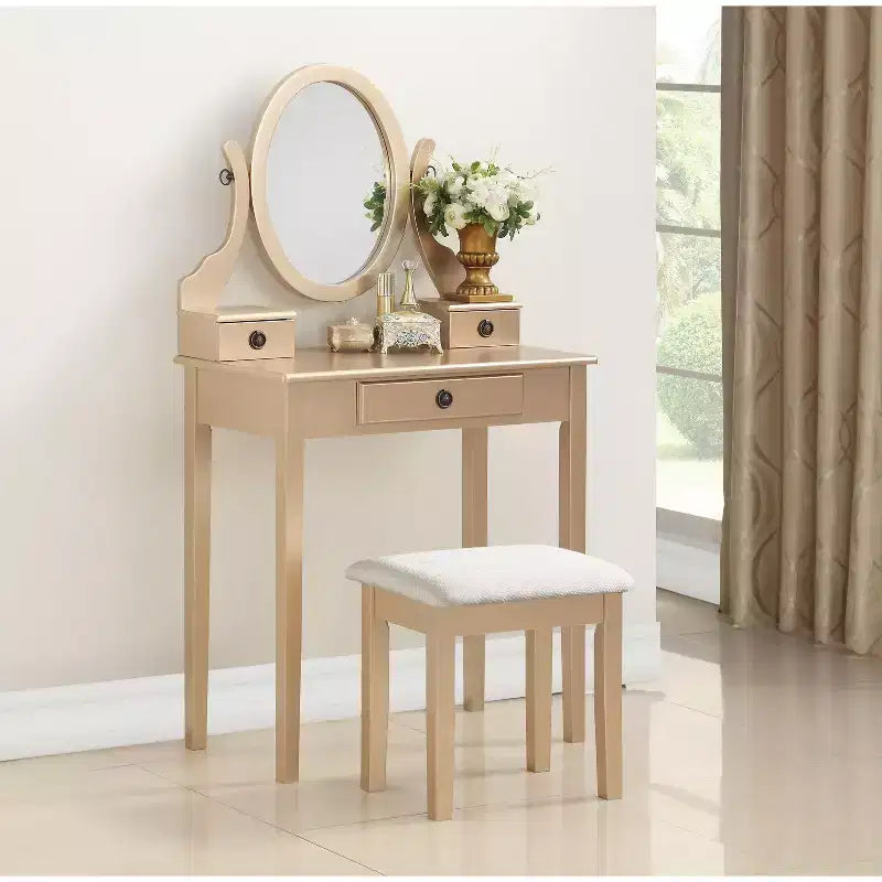 Moniys Wood Moniya Trucco Toeletta e Sgabello, Blu