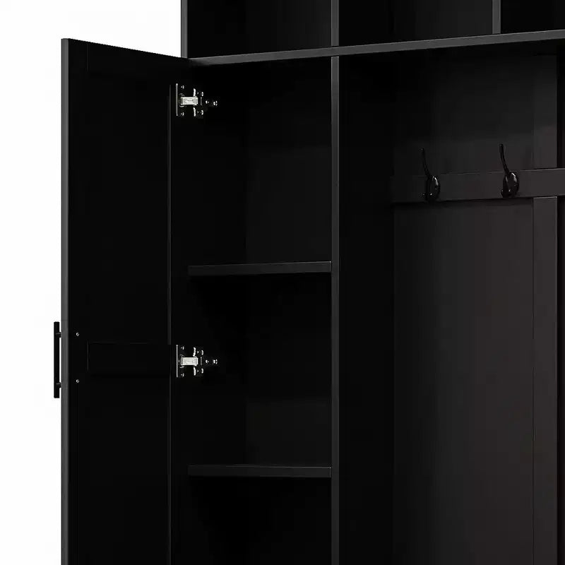 Whisen Attaccapanni Versatile 3-in-1 con 6 Ganci, Panchina Contenitore Rustica Noce con Ripiani Regolabili