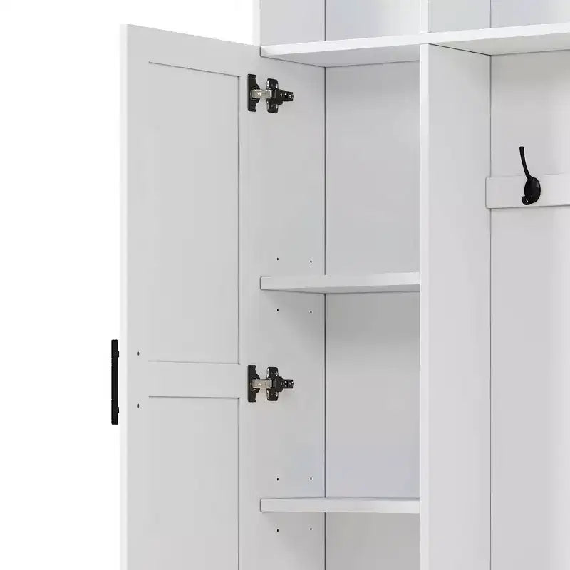 Whisen Attaccapanni Versatile 3-in-1 con 6 Ganci, Panchina Contenitore Rustica Noce con Ripiani Regolabili