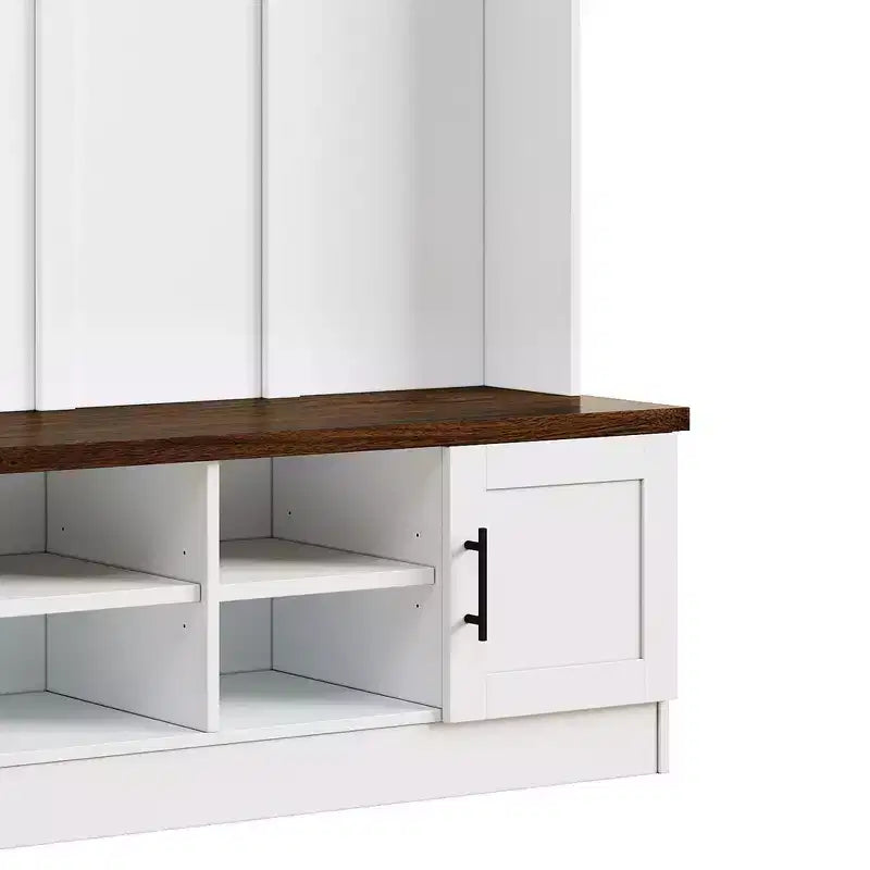 Whisen Attaccapanni Versatile 3-in-1 con 6 Ganci, Panchina Contenitore Rustica Noce con Ripiani Regolabili