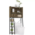 HOMCOM Over the Toilet Storage Cabinet, Over Toilet Bathroom Organizer with Sliding Door, 3 Storage Compartments and 4 Open Shelves