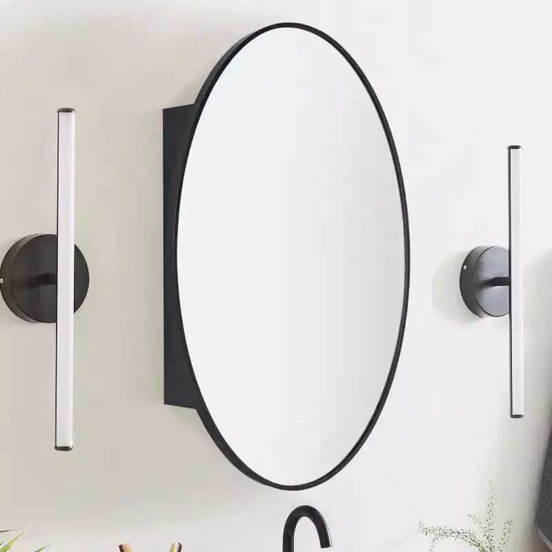 TEHOME Cedar Surface Mount Black Oval Bathroom Medicine Cabinet with Mirror Metal Framed Oval Bathroom Storage Cabinet 20x30''
