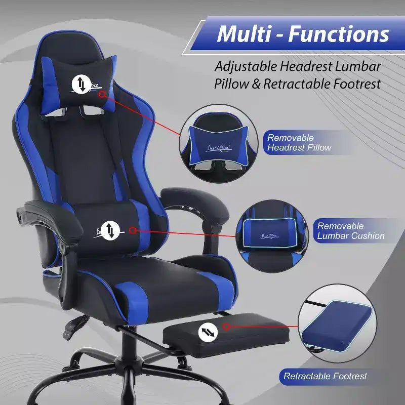 FDW Sedia Gaming Sedia da Scrivania Racing con Poggiapiedi Supporto Lombare Poggiatesta Braccioli Sedia Girevole Regolabile per PC Gamer