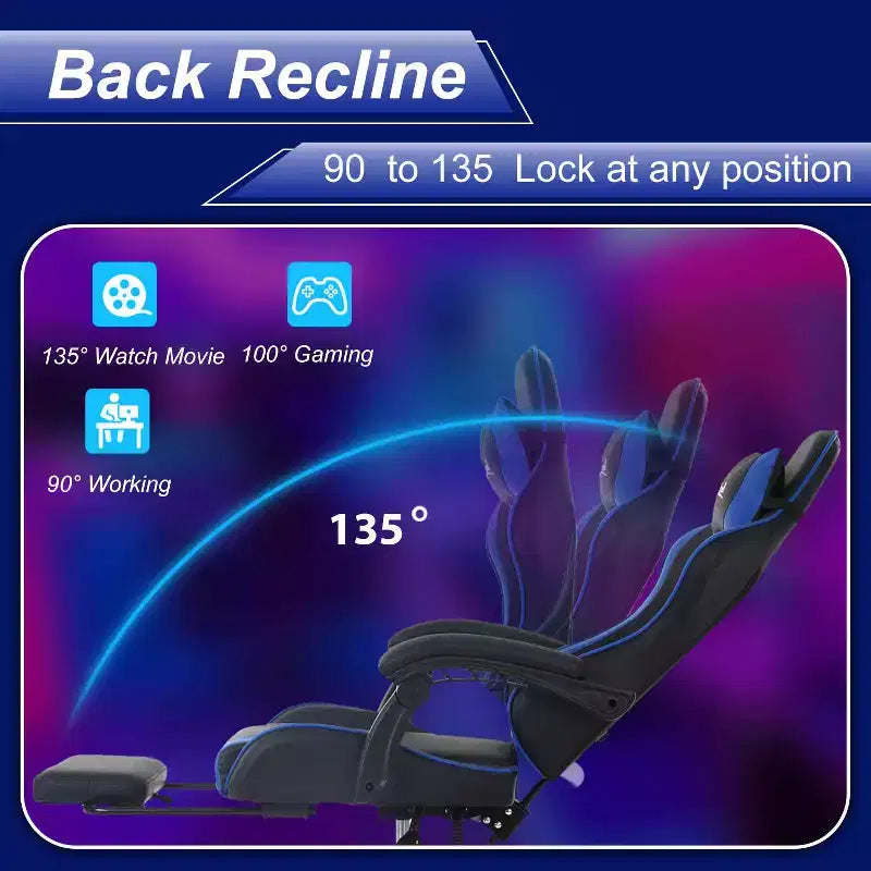 FDW Sedia Gaming Sedia da Scrivania Racing con Poggiapiedi Supporto Lombare Poggiatesta Braccioli Sedia Girevole Regolabile per PC Gamer