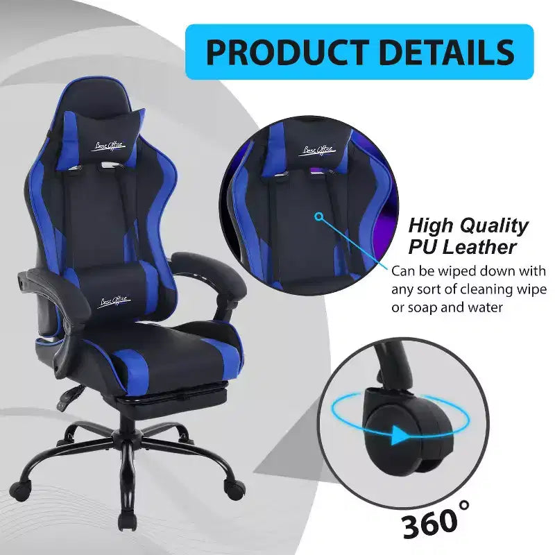 FDW Sedia Gaming Sedia da Scrivania Racing con Poggiapiedi Supporto Lombare Poggiatesta Braccioli Sedia Girevole Regolabile per PC Gamer