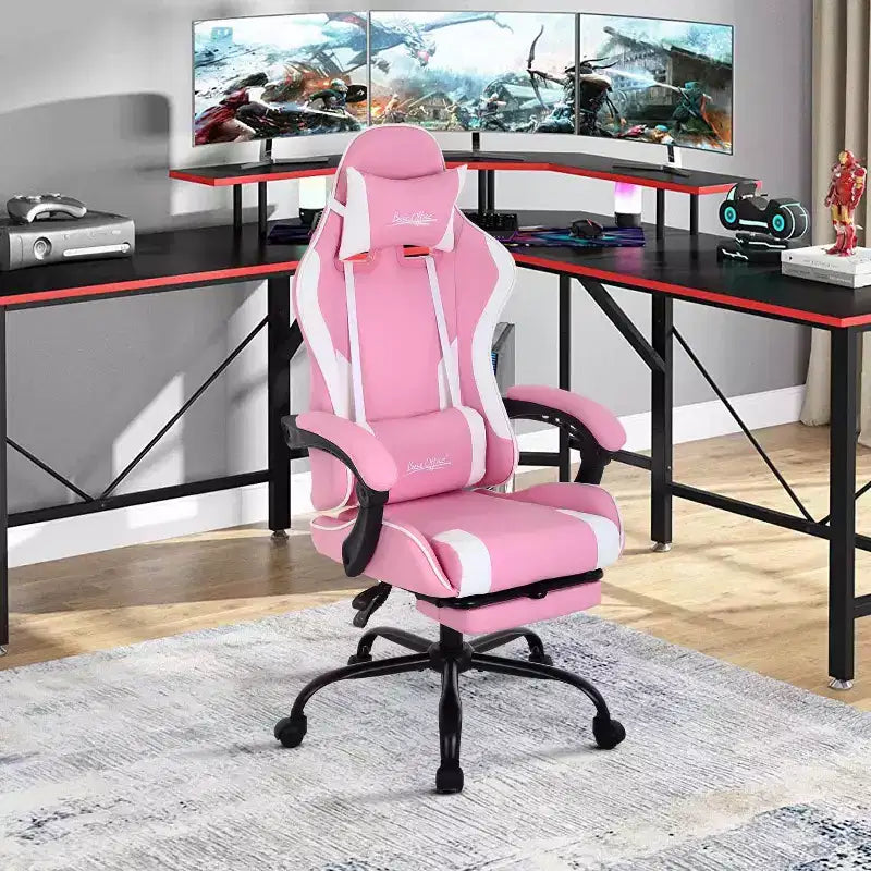 FDW Sedia Gaming Sedia da Scrivania Racing con Poggiapiedi Supporto Lombare Poggiatesta Braccioli Sedia Girevole Regolabile per PC Gamer