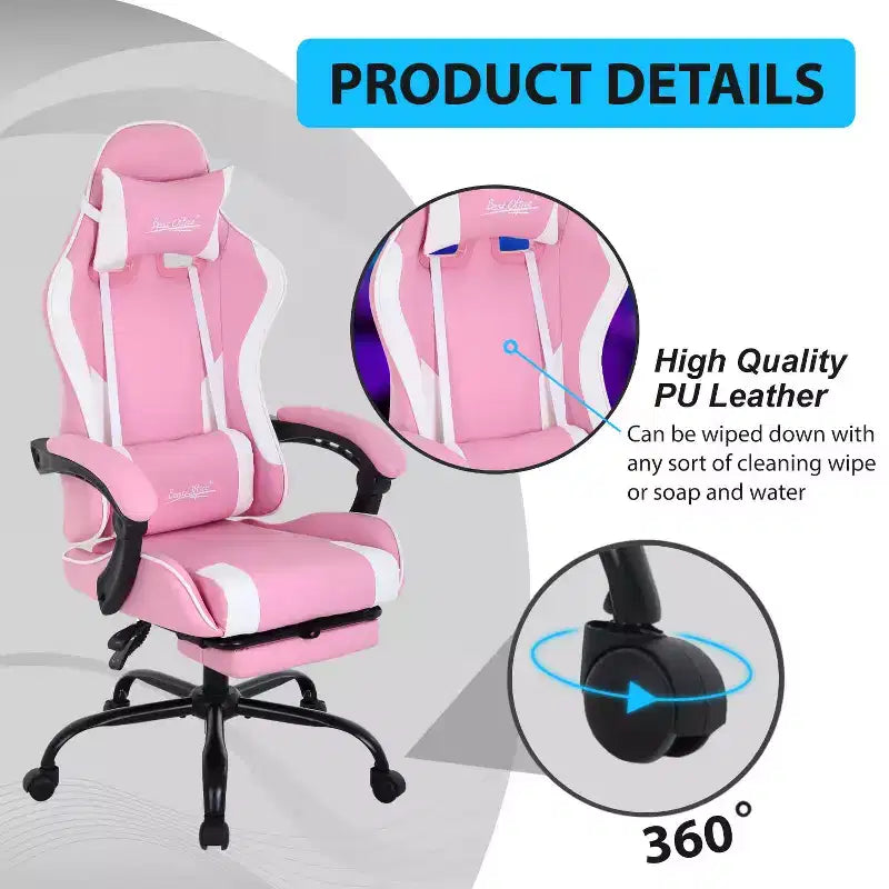 FDW Sedia Gaming Sedia da Scrivania Racing con Poggiapiedi Supporto Lombare Poggiatesta Braccioli Sedia Girevole Regolabile per PC Gamer