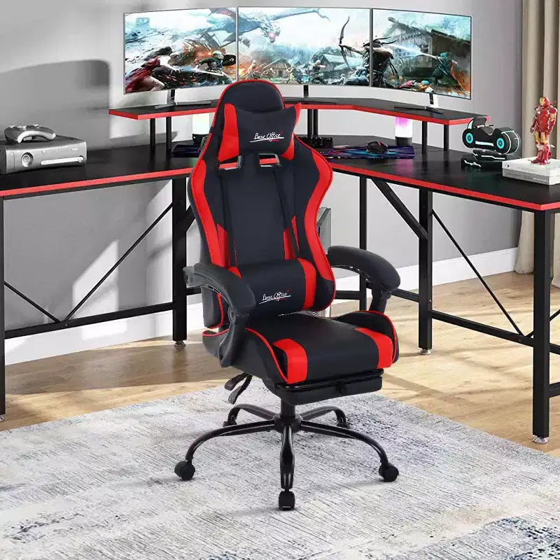 FDW Sedia Gaming Sedia da Scrivania Racing con Poggiapiedi Supporto Lombare Poggiatesta Braccioli Sedia Girevole Regolabile per PC Gamer