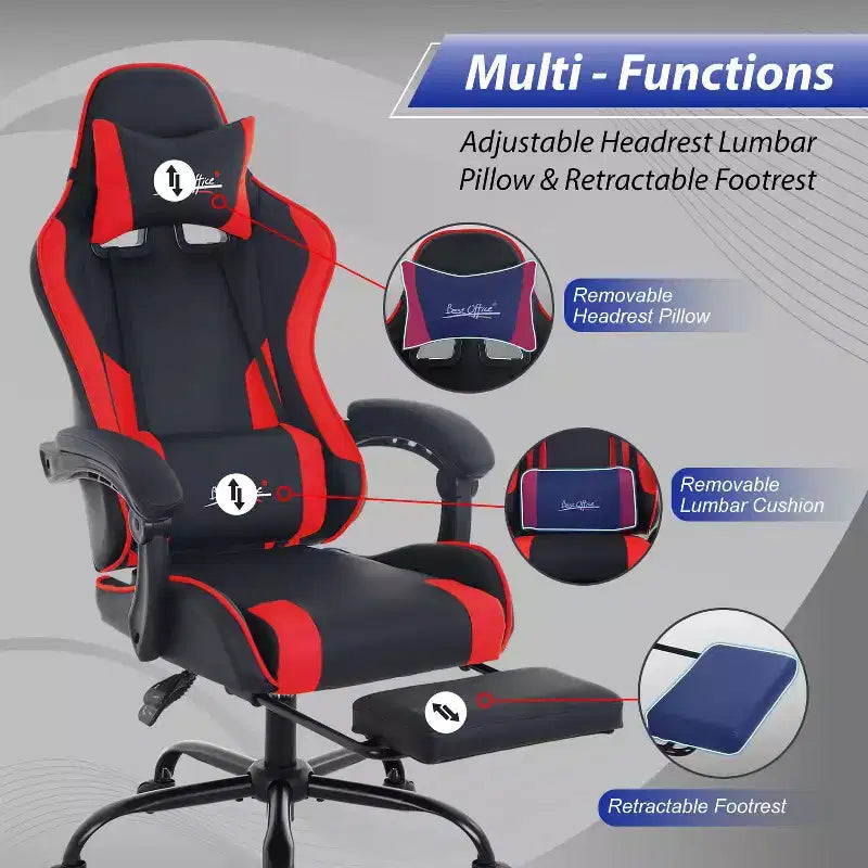 FDW Sedia Gaming Sedia da Scrivania Racing con Poggiapiedi Supporto Lombare Poggiatesta Braccioli Sedia Girevole Regolabile per PC Gamer